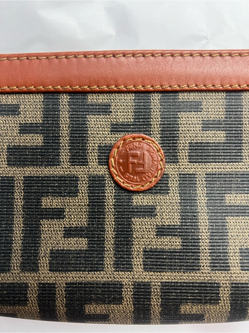 Fendi Zippered Small Pouch or Wallet with Zucca Pattern and Leather Trim, EUC - Picture 2 of 16